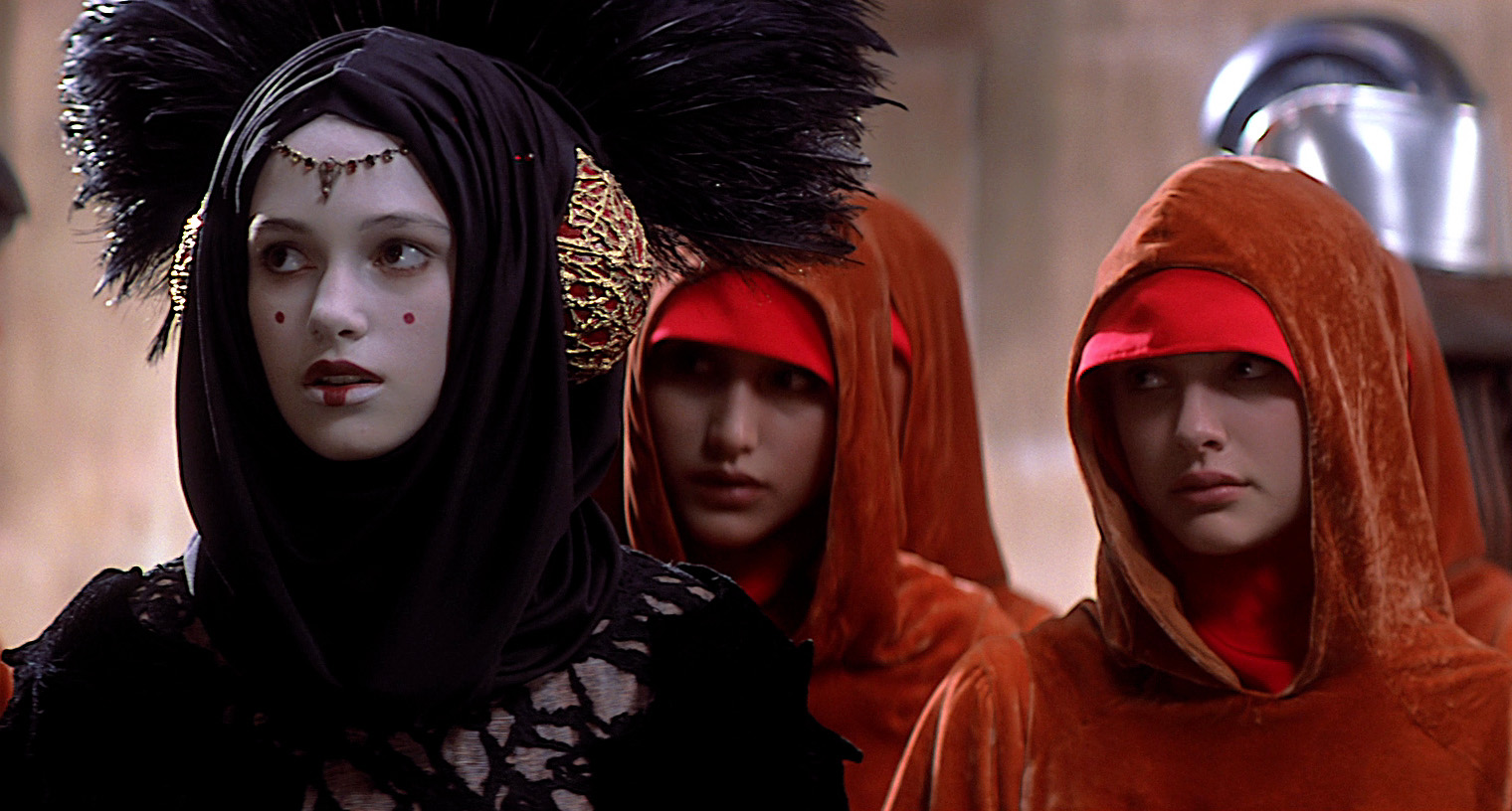 Keira Knightly as Sabe and Natalie Portman as Padme in handmaiden disguise in Star Wars Episode I The Phantom Menace